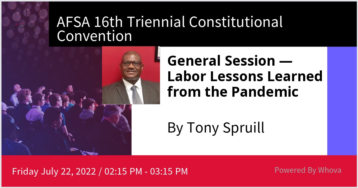 TonySpruill2's tweet photo. I am speaking at AFSA 16th Triennial Constitutional Convention. Please check out my talk if you're attending the event! #SchoolLeadersUnion #AFSA22 - via #Whova event app https://t.co/KdI51Y0ssy