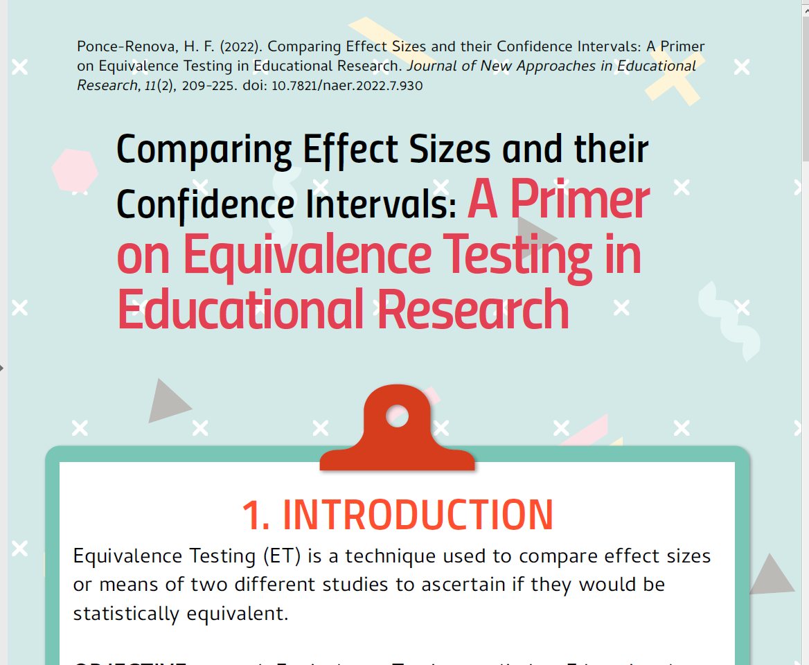 NAERJournal's tweet photo. 🖥️NEW Comparing #EffectSizes and their #ConfidenceIntervals: A Primer on Equivalence Testing in #EducationalResearch 
✒️By Hector F. Ponce-Renova @UACJOFICIAL 
🔗https://t.co/sGyUS8eEuo

Cc @ECER_EERA @UKEdResearch @greigkr @DrJ_ucsb
#PhDchat #EduTwitter @HEchat #LTHEChat https://t.co/NFDzLzIsPU
