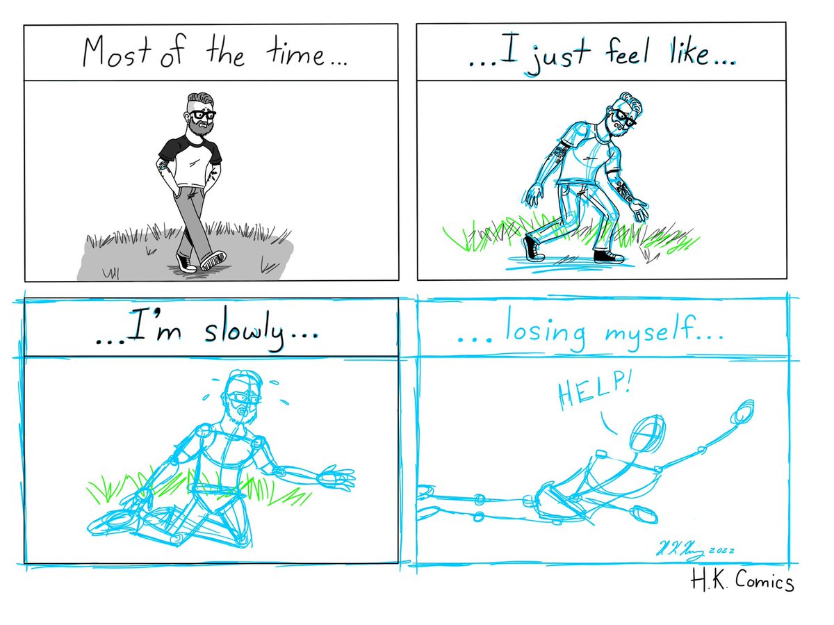 HK_Comics's tweet photo. “Losing Myself”
#HKComics #webcomic #comicstrip #comic #mentalhealth #depression #losingyourself https://t.co/AM8fzottaC