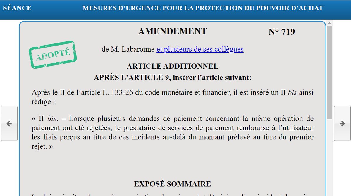 #PJLPouvoirdAchat Adoption de mon amendement pour le remboursement automatique par les banques des frais d'incidents bancaires indûment prélevés plusieurs fois pour une même facture👉une vraie mesure pour la protection du consommateur et simplifier la vie des Français ! #DirectAN