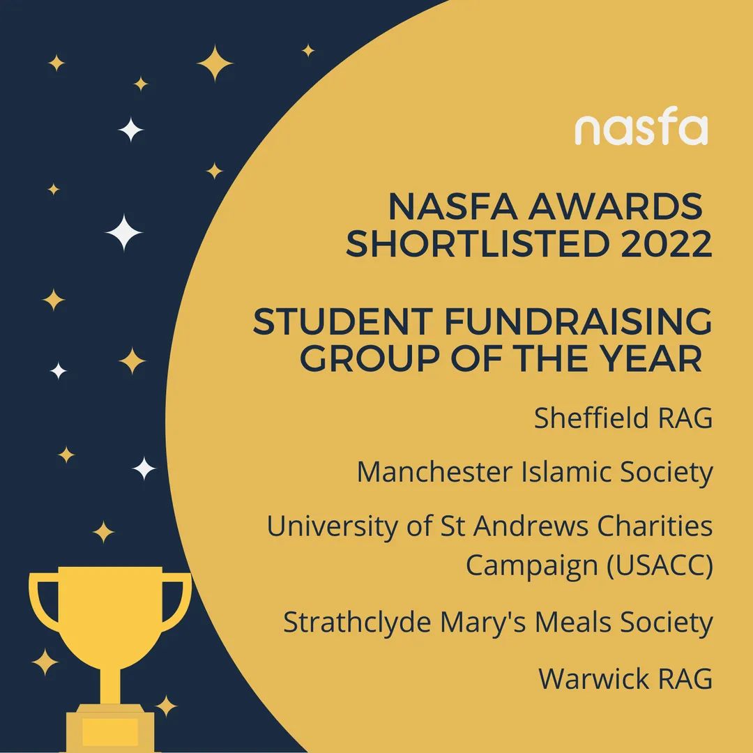 It's been a week since we got the shortlists from <a href="/NationalSFA/">National Student Fundraising Association (NaSFA)</a> &amp; we still can't believe it 🥹

The National Student Fundraising awards shortlists are awesome, but we still have fundraising to do for students at our sponsored school!⭐You can donate here💙: marysmeals.org.uk/fundraising#/d…