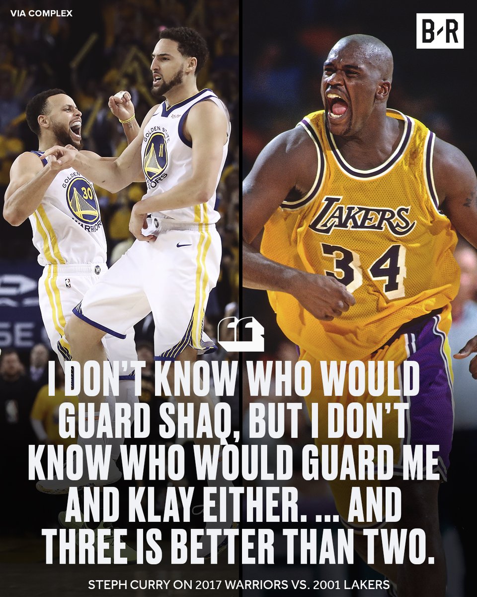 BleacherReport's tweet photo. Steph and Shaq went back-and-forth on a ’17 Warriors vs. ’01 Lakers matchup

Who would win? 🤔 https://t.co/dMkqr2Ncle