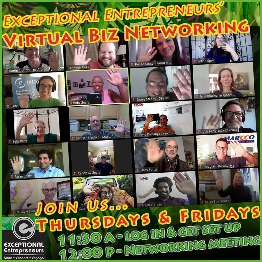 cjgilbertwebpro's tweet photo. Join us Thursdays & Fridays at 11:30a PT for #VirtualBusinessNetworking with #ExceptionalEntrepreneurs!
https://t.co/wGbetUpxGO
#smallbusiness #businesstips #business101 #startups #workfromhomedad #marketing #sales #customerservice
#networking #networkingEE https://t.co/NFGptKFbMh