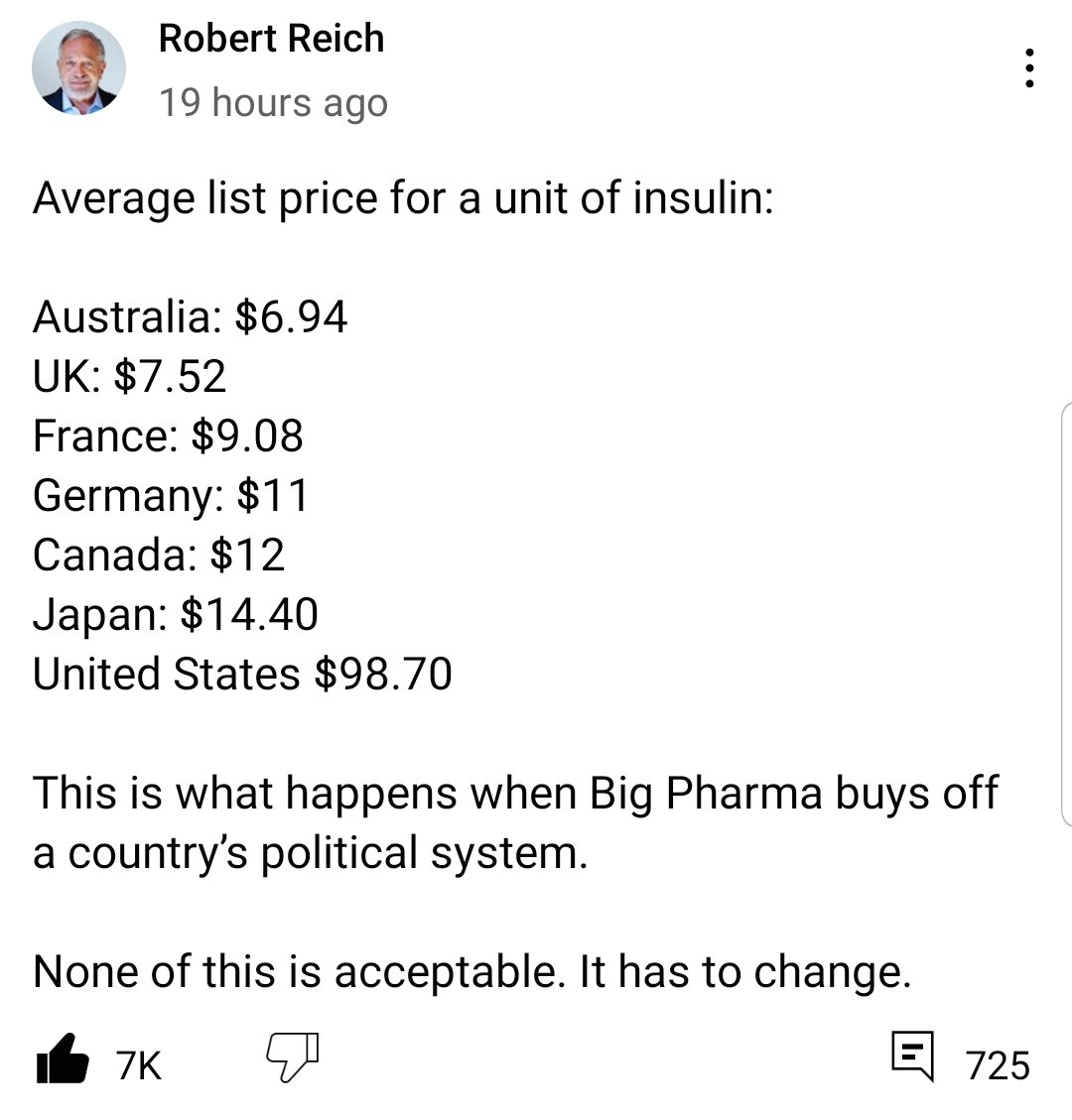 SherryLSinclair's tweet photo. Average price of insulin https://t.co/2bEWREKfAR