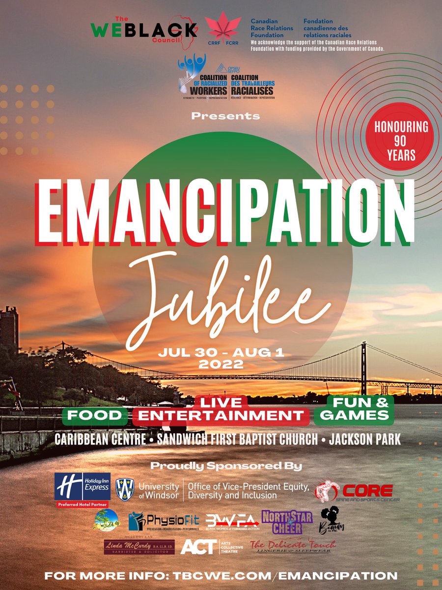 9 days and counting! Emancipation Jubilee is back. Bring your family and friends as the entire community celebrates through dance, games, food, and much more! #WEBlack #Emancipation #EmancipationDay #WindsorEssex
