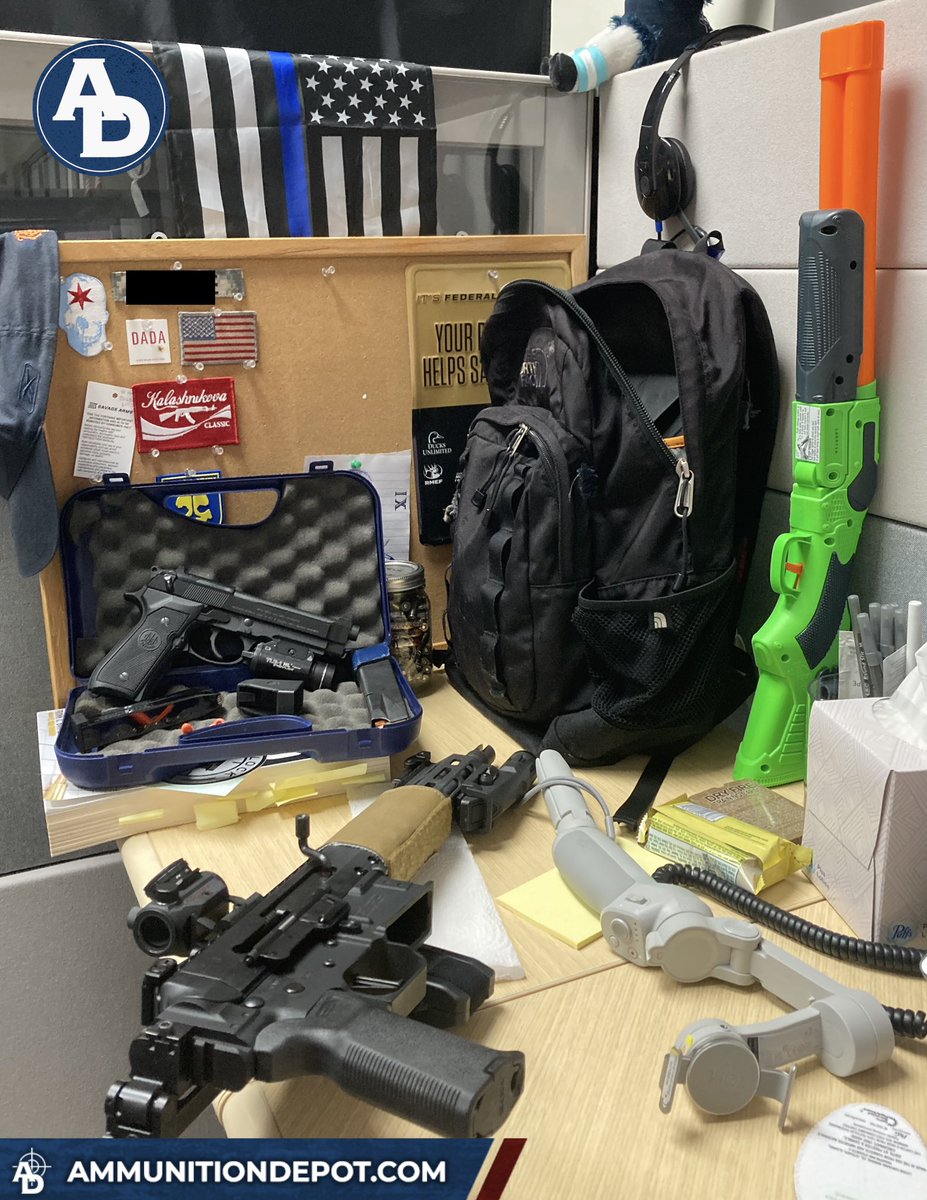 AmmunitionDepot's tweet photo. Typical desk loadout at the AmDep HQ for 3 gun Thursday’s! #threegun 😆🤣 https://t.co/TmIxMWHvTj