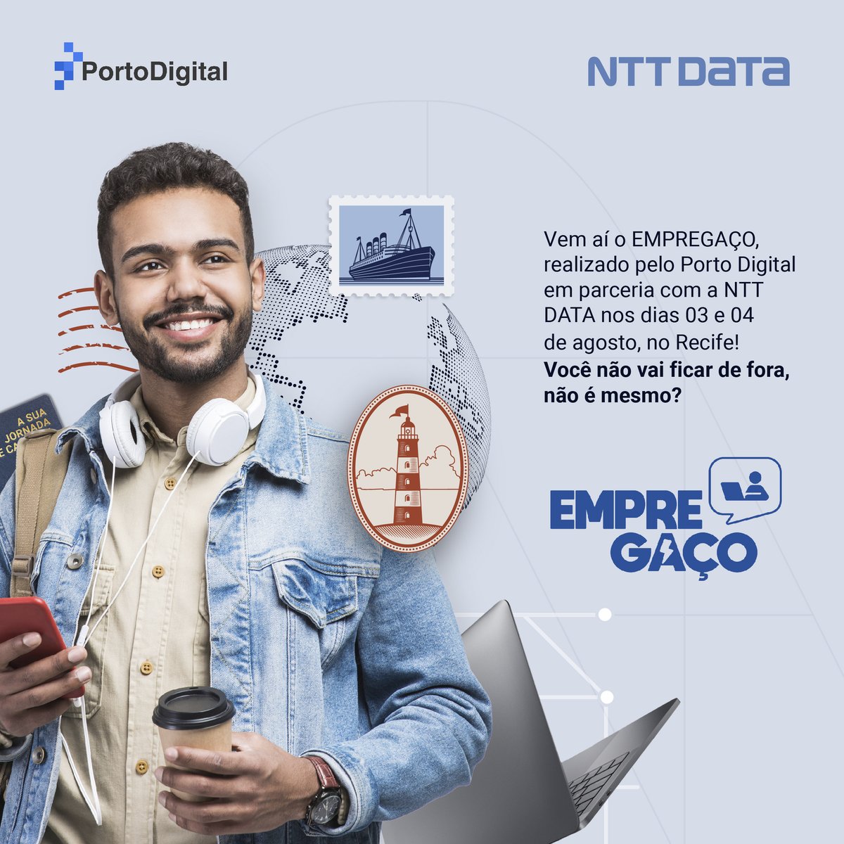 porto_digital's tweet photo. Olha a chance de emprego e de se atualizar em temas importantes para sua vida profissional! Nos dias 03 e 04 de agosto, o Porto Digital, em parceria com a @NTTDataBrasil, realizará a primeira edição da nova fase do Empregaço - programa de recrutamento acelerado. https://t.co/tTOcvERWCu