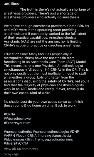 CRNA proclaims anesthesiologists don't actually 'do anesthesia'

#MedTwitter
#StopScopeCreep
#NPsLead?