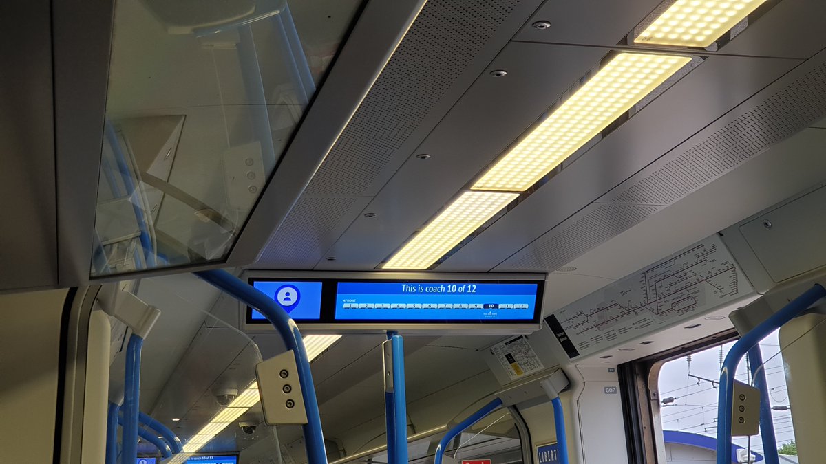 alexpannell's tweet photo. Hi @TLRailUK, I think the PIS on this train (2C50) is a bit confused! I'm in car 3 but it thinks it's car 10 and says the doors won't open. Currently in car number 403002, but showing in the other carriages that I can see. Showed at PBR, HAT &amp; WGC stations. https://t.co/slppfrTz7i