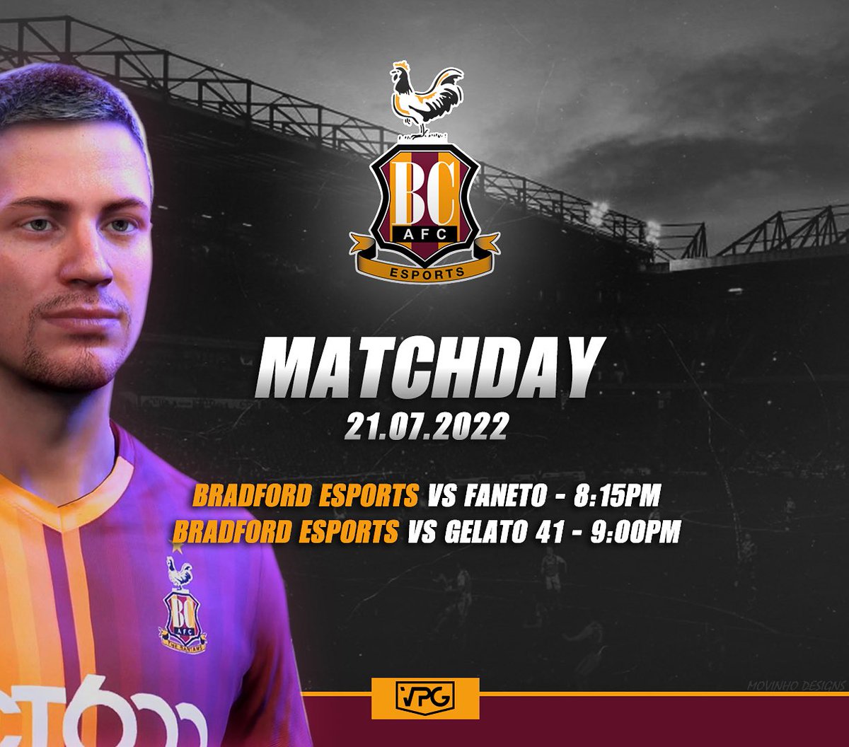 Bradford City eSports (@bcafcesports) on Twitter photo Tonight’s opponents,hoping for a good night with positive results #bantams #BCAFC <a href="/OfficialVPG/">Virtual Pro Gaming</a>
GFX 🎨- <a href="/xMovinho_/">xMovinho 🇩🇪</a> Tonight’s opponents,hoping for a good night with positive results #bantams #BCAFC <a href="/OfficialVPG/">Virtual Pro Gaming</a>
GFX 🎨- <a href="/xMovinho_/">xMovinho 🇩🇪</a>