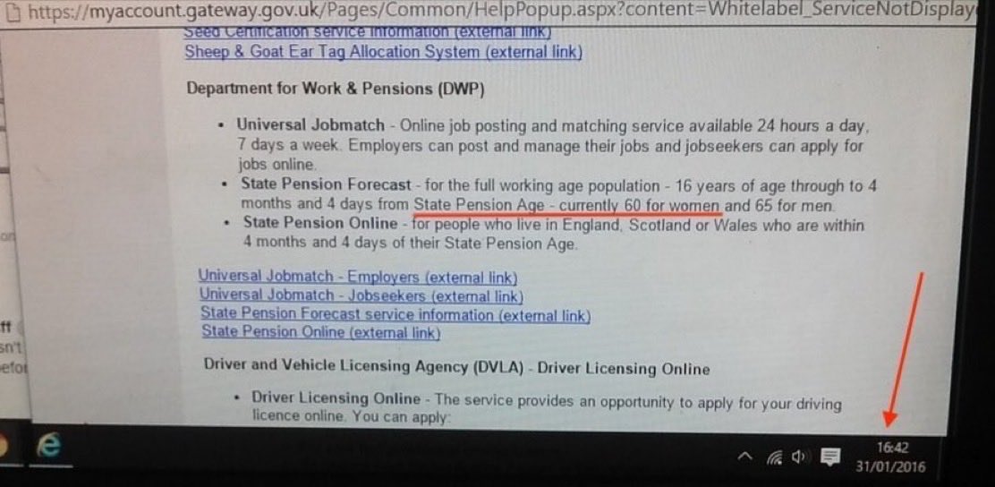 DWP website January 2016 women’s state pension retirement age is 60,