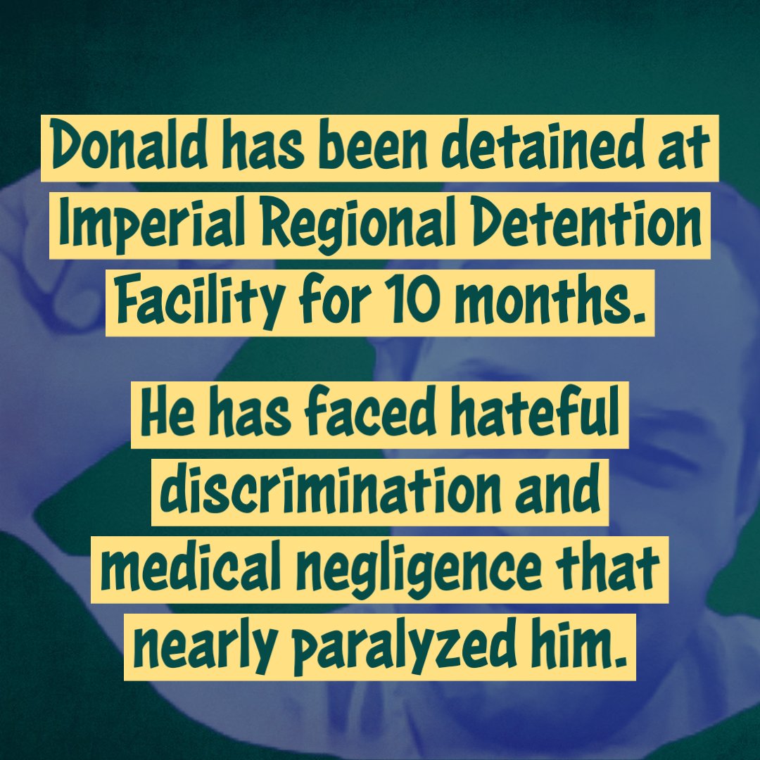 ThinkLawLab's tweet image. 🚨 An immigration judge said they don't have jurisdiction to hear Donald's bond request.

Donald has faced severe medical negligence in ICE custody at Imperial Regional Detention Facility, run by private prison company MTC.

His health depends on his freedom!

#FreeDonald