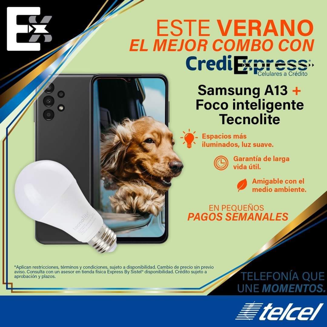 Un combo inteligente que te sorprenderá, llévate el nuevo Galaxy A13 de Samsung 📲 con masiva pantalla de 6.6 pulgadas y controla la lámpara LED 💡 inteligente incluida con miles de tonos de blancos para ambientar tu hogar 
 👇
🌐 expressbysistel.com.mx
📱 937 227 8256