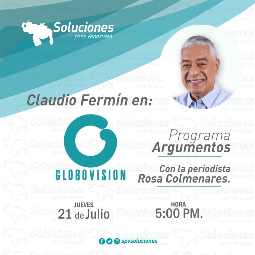 claudioefermin's tweet photo. Esta tarde a las 5:00 PM, estaré en @globovision con Rosa Colmenares en su programa @argumentos_gv 

Los invito a sintonizar. https://t.co/0DfGMQsNdu