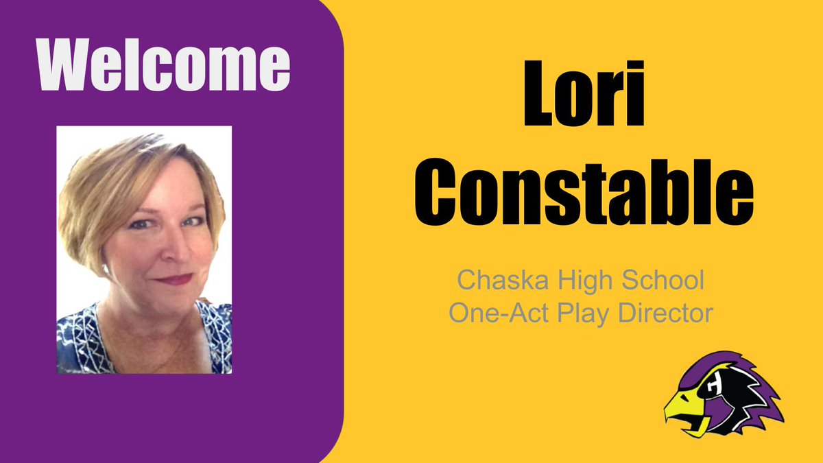Excited to announce current Chanhassen High School English teacher Lori Constable as our One-Act Play Director. #Soar <a href="/ChaskaTheatre/">Chaska Theatre</a>
 <a href="/6517Chaska/">Chaska Thespian Troupe 6517</a>
