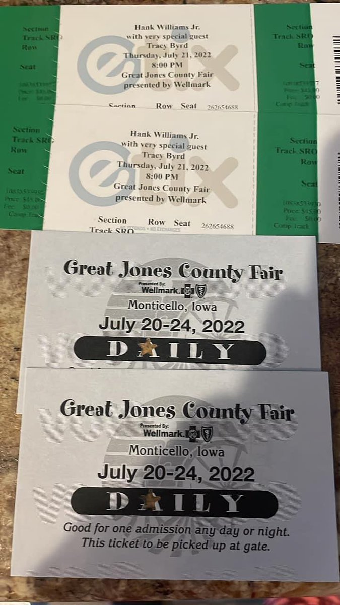 collumal's tweet photo. Tickets for tonight. Jones Co Fair $50 For the pair. Includes fair admission. https://t.co/10M55sEfBR