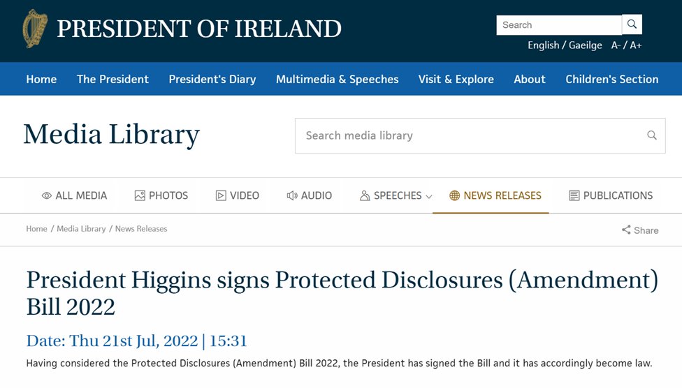 Transparency_ie's tweet photo. Read our reaction to the signing of Ireland's amended #whistleblowing law today 

https://t.co/buBzUryoxq https://t.co/0054FJIarr
