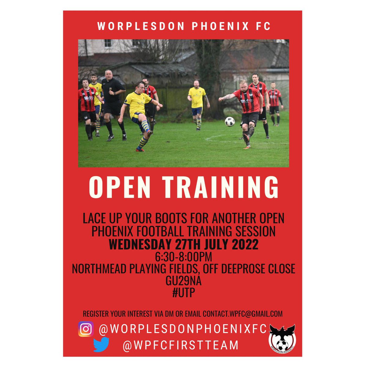 Pre season training not going as planned this is your chance to make a change!! Worplesdon Phoenix are offering an Open training session for all existing and potential new players. Feel free to DM us for more info and register your interest. 🔴⚫️🔵⚫️ #UTP