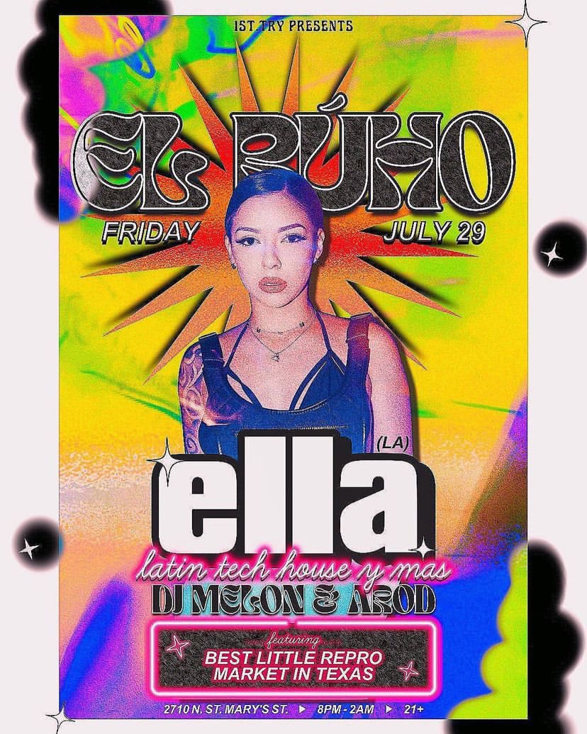 On Friday July 29 1sttryfunctions takes over the entire inside &amp; outside of <a href="/elbuhosatx/">El Búho</a> with latin tech house heaters by LA based artist @ellamusica_ ❤️‍🔥
&amp; house DJs <a href="/DJMelon_satx/">DJ Melón</a> x <a href="/mywillbeheard/">theregoesarod</a>