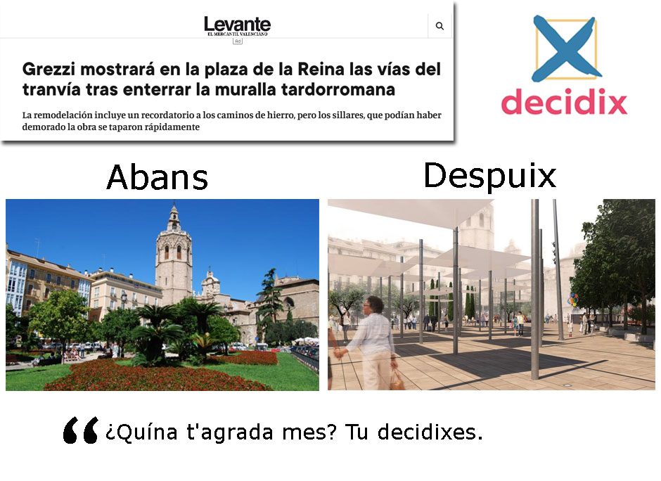 decidix's tweet photo. 🔳La reforma de la plaça de la Reina abusa del ciment i la falta d'estetica.
💔Una vegada mes, l'Ajuntament de Valencia despersonalisa la nostra ciutat.
#Decidix #ValenciaCiutat #RiboFora https://t.co/83O23BY8js