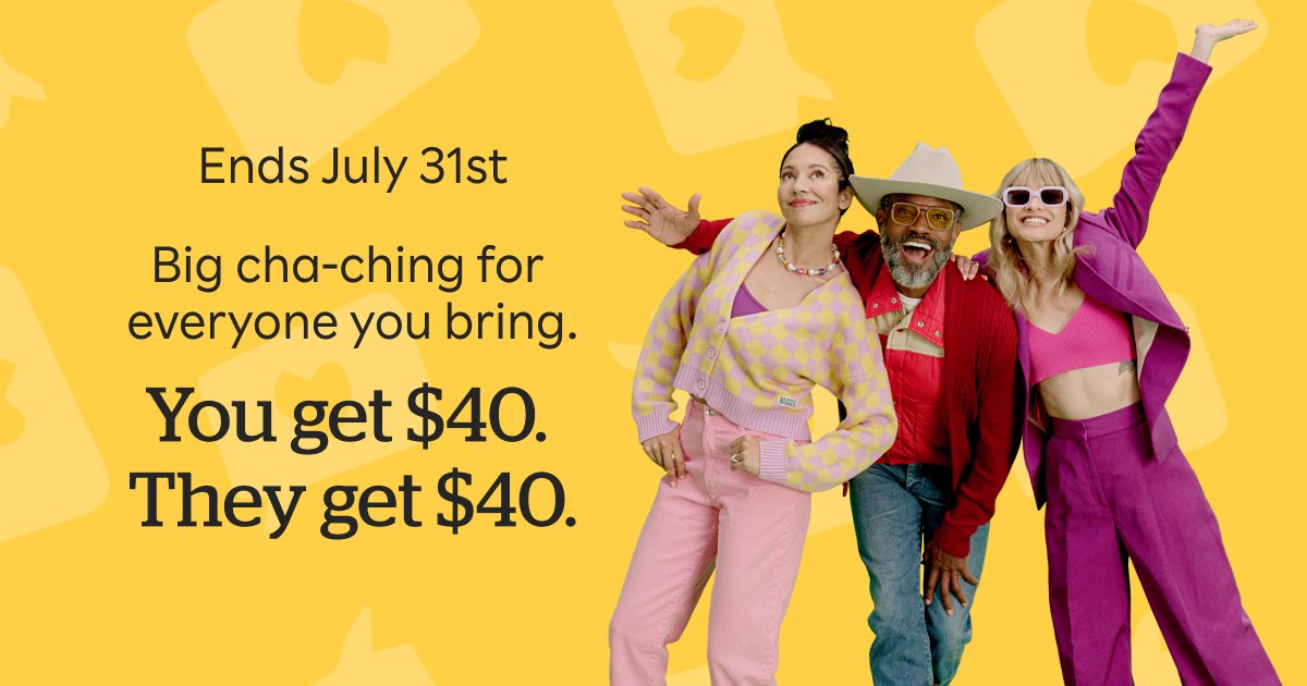 RakutenCA's tweet photo. πΈBig cha-ching for everyone you bring! πΈ
Introduce a friend to the #CashbackCrew and once they sign-up and spend $40, you BOTH get $40 in Cash Back! Hit up your bestieβs group chat now and let them know. Offer ends July 31.
Refer a friend π https://t.co/AoEkeTzL7v https://t.co/3TRFt02Wrq