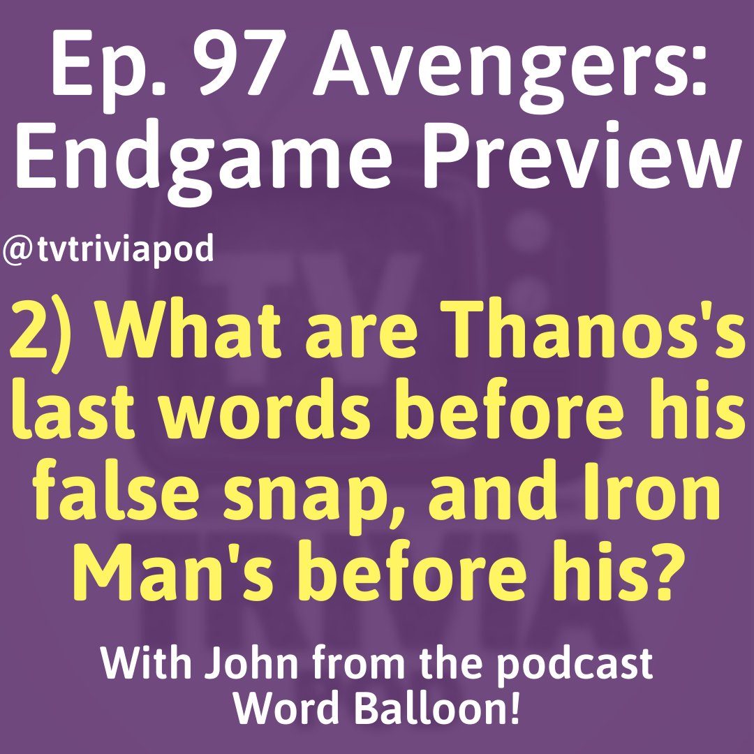 tvtriviapod's tweet photo. Ep 97 #avengersendgame preview with @johnwordballoon! Coming out Tuesday!
Subscribe/support/follow in bio. Listen to all the questions and play along by subscribing anywhere you get podcasts!
#tv #trivia #podcast #tvtp #movies #movietrivia #marvel #marveltrivia #mcu #mcutrivia https://t.co/fdHzgVU0OW