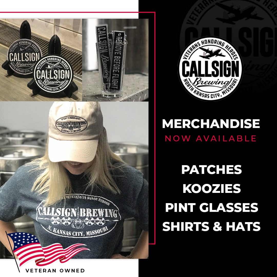Merchandise alert! We’ve got patches, we’ve got koozies, pint glasses, shirts &amp; hats. What else could you ask for? Stop in to purchase your merch today. #BrewMerch #CallsignBrewing #KansasCityBrew