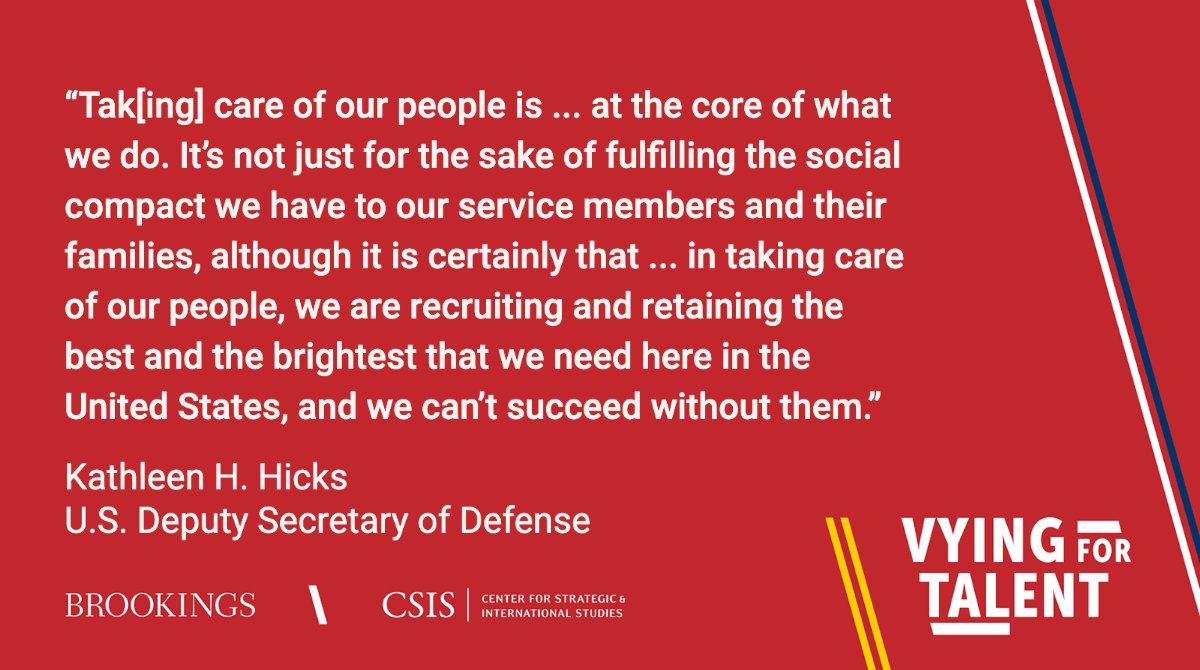 "Tak[ing] care of … service members and their families" is a key component of the U.S. Department of Defense's talent and innovation strategy, says <a href="/DepSecDef/">Archived: Deputy Secretary of Defense</a> on a new episode of #VyingforTalent with <a href="/ryanl_hass/">Ryan Hass</a> and Jude Blanchette of <a href="/CSIS/">CSIS</a>. Listen here: brook.gs/3RT2TC3