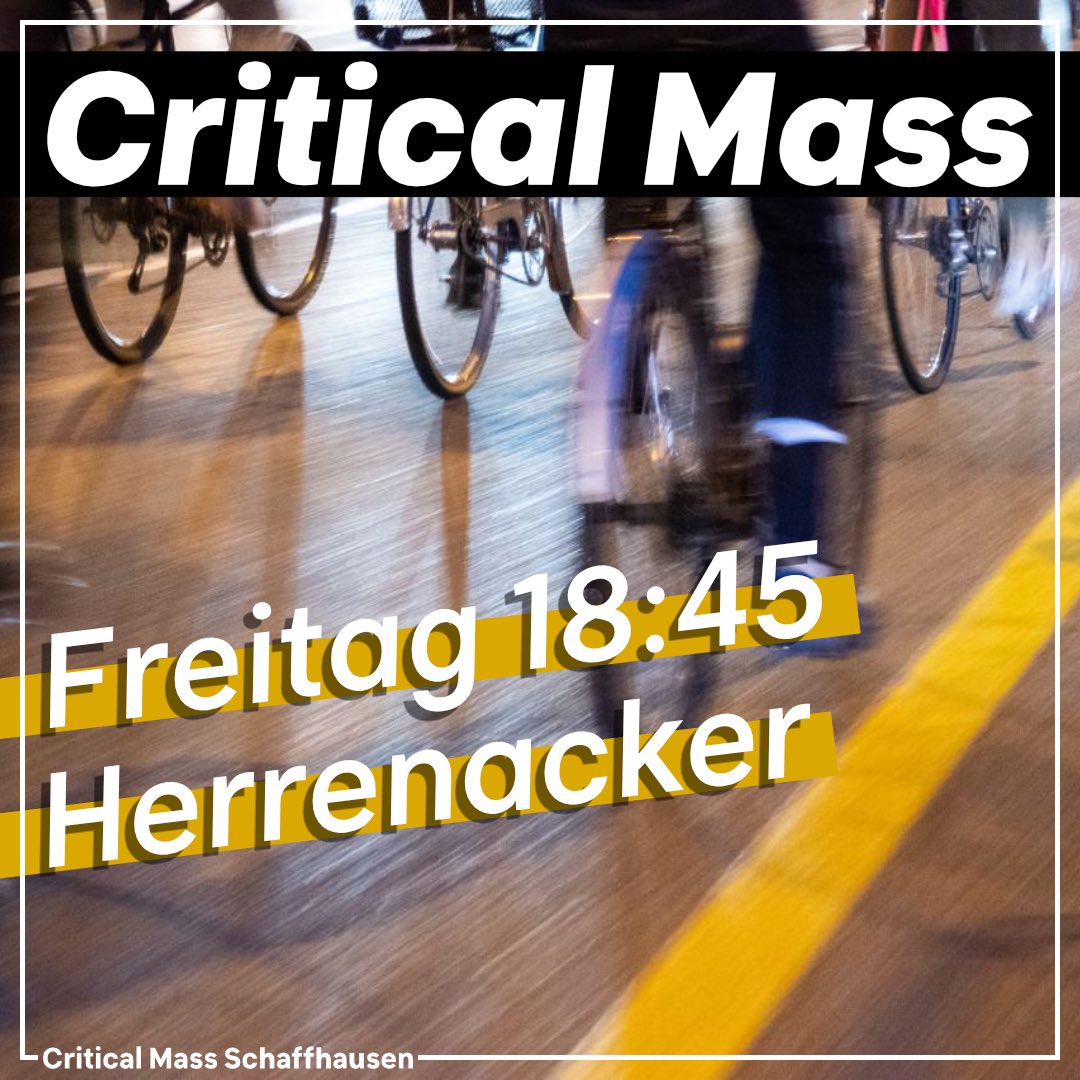 PW_Pflege's tweet photo. CM Winti meets CM Schaffhausen
Freitag 22.7.2022
Treffpunkt: 18:45 Herrenacker
#CriticalMass
Das kannst/solltest du Mitnehmen:
#Sonnenschutz
#Badekleider
#Fahrrad
#fun
#friends
@proveloschweiz #schaffhausen #CMSH #Rhein https://t.co/GM8EJW1TL1