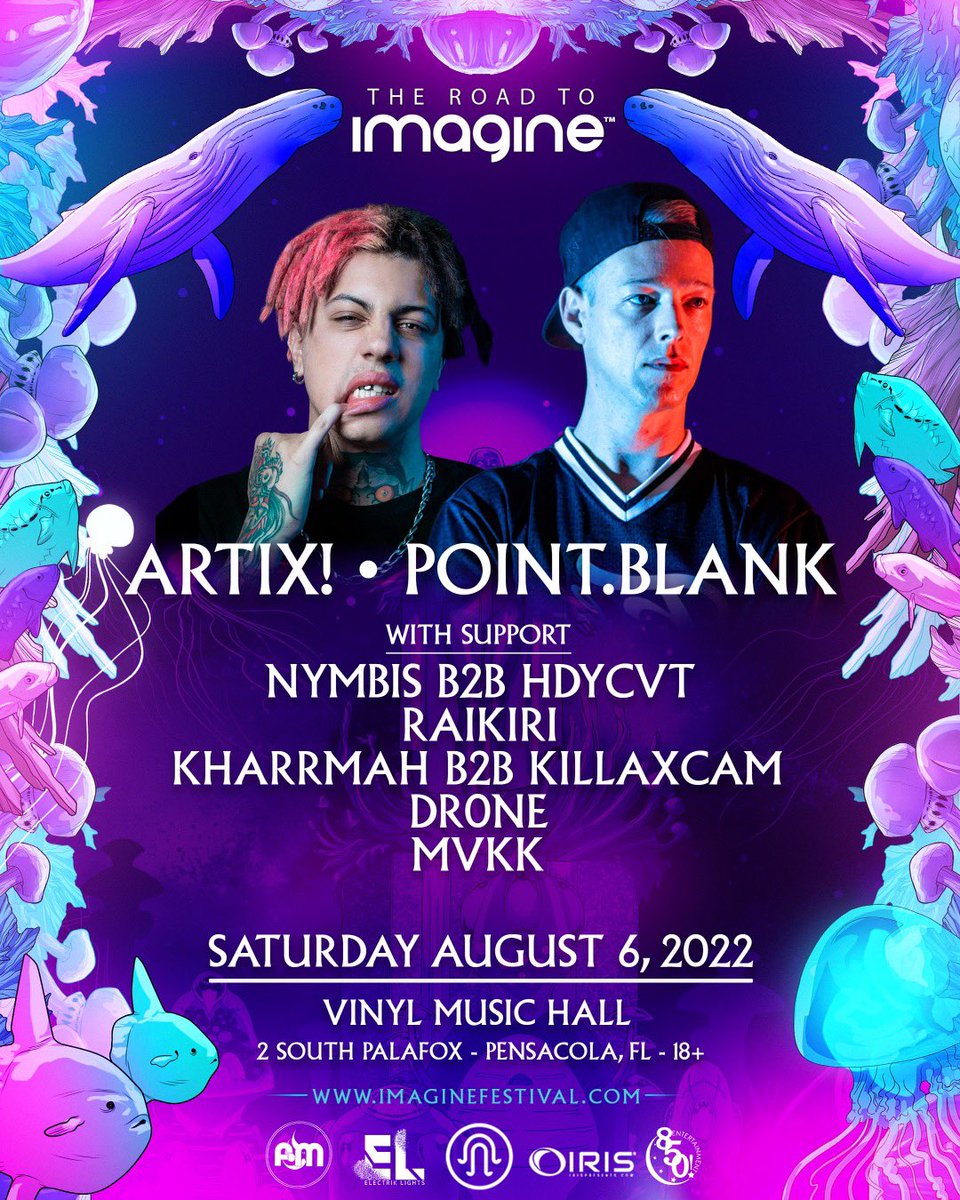 Little over 2 weeks away!!!! <a href="/PointBlank_dub/">𝗣𝗢𝗜𝗡𝗧.𝗕𝗟𝗔𝗡𝗞</a>  and <a href="/Artixriddim/">ARTIX!™</a> are about to crush The Road To <a href="/imaginemusicfes/">IMAGINEFESTIVAL.com</a> !!! We can’t wait to see everyone!!! Don’t forget imagine is giving away two GA festival passes at this event!! ticketsilver.com/electriklights/