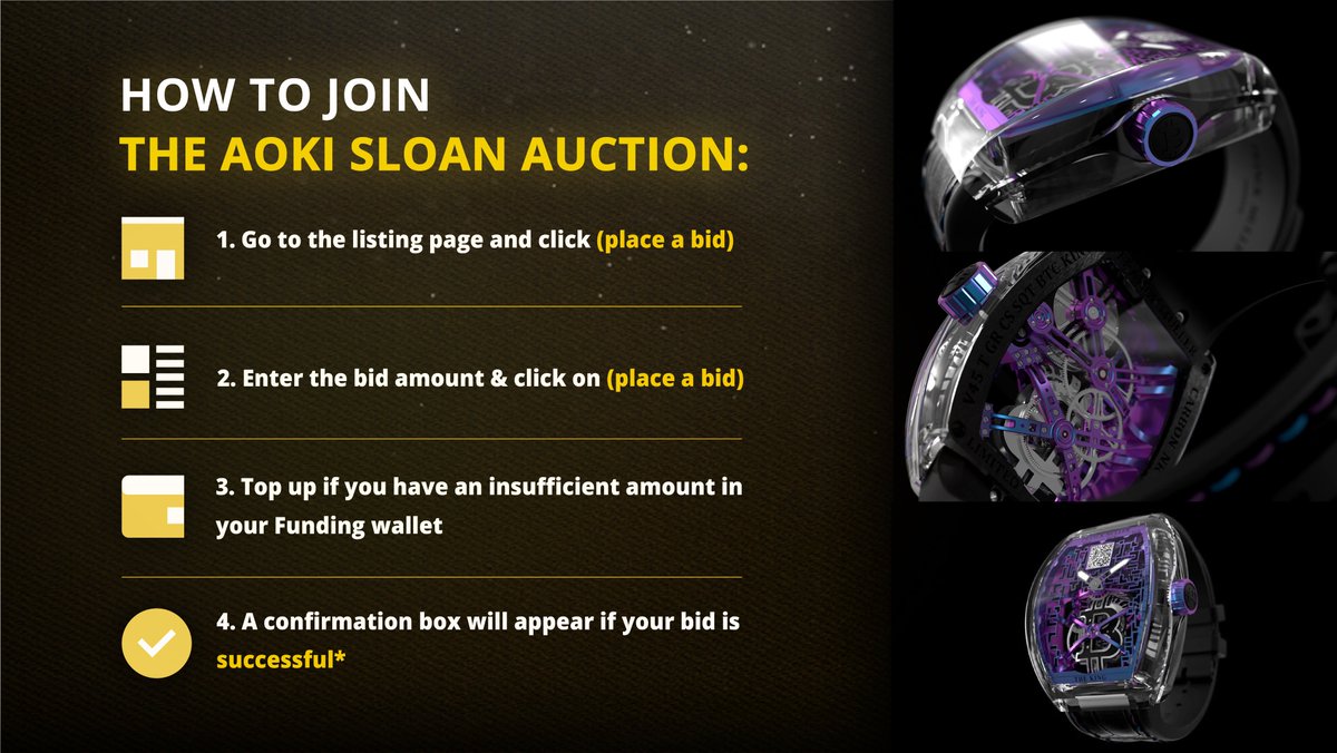 FranckMullerLab's tweet photo. The Aoki auction will take place on July 27th. The winner of the Aoki Auction will bring home the one-of-a-kind Aoki Tourbillon watch. Here are the instructions on how to join this exciting auction that is going live in 5 days.

https://t.co/szOtKP90fJ

#FranckMuller #MysteryBox https://t.co/SkI3HRTyzF