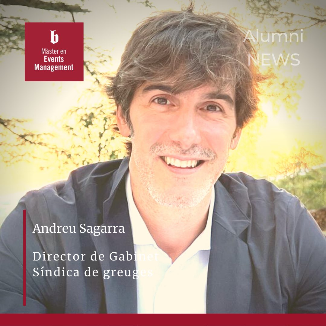 MasterEventsM's tweet image. L’Andreu Sagarra, alumni de la nostra 1a promoció, i reconegut professional de les #RelacionsInstitucionals, ha estat nomenat director de Gabinet de la @sindicdegreuges 

Molts encerts, Andreu.  No podem estar més orgullos@s! #OrgullBlanquerna @uramonllull @BlanquernaFCRI