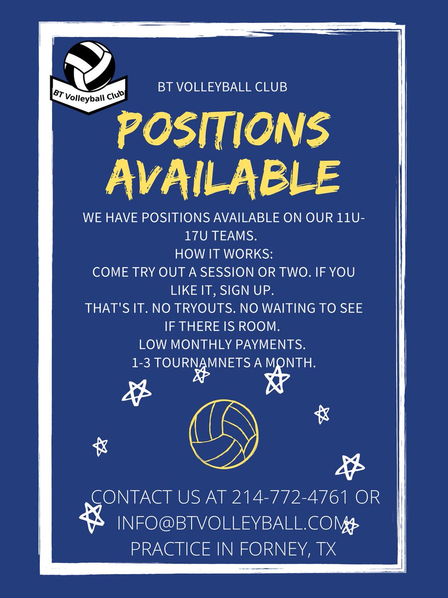 BT_Volleyball's tweet photo. We have positions open. https://t.co/RClwgchu3U