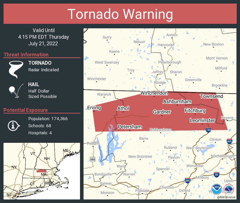 Tornado Warning including Leominster MA, Fitchburg MA and  Gardner MA until 4:15 PM EDT