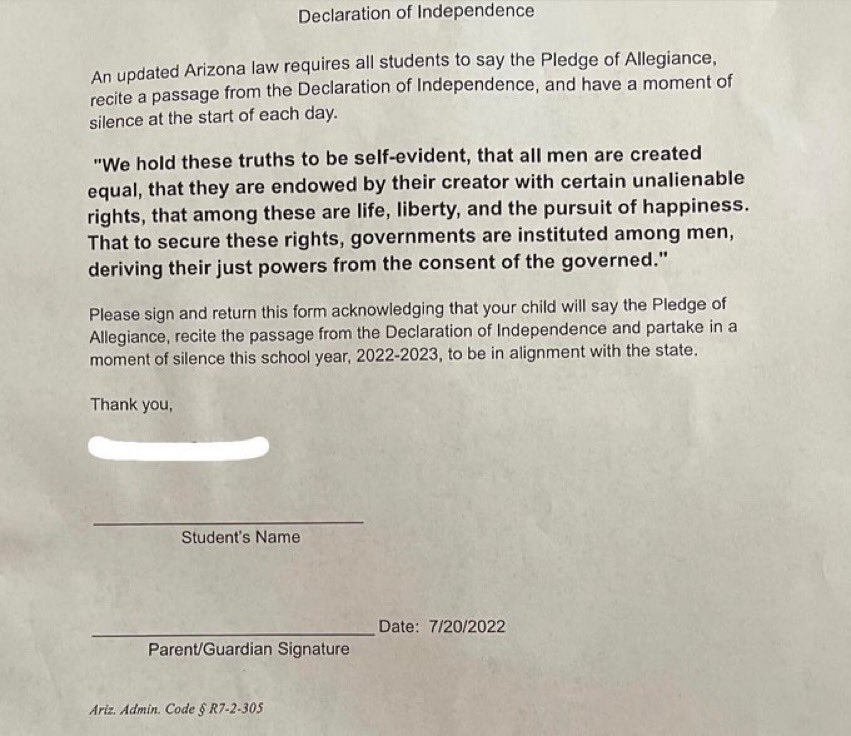 DoctorRhetorica's tweet photo. This forced-speech, religious extremism courtesy of “democrat” &amp; zionist @almaforarizona who sponsored the bill CUSD is predictably taking to its logical end. When she’s not doing the Chamber’s bidding, she’s pushing zealotry. And Dem voters fall for it. https://t.co/RHwkOeiyIf
