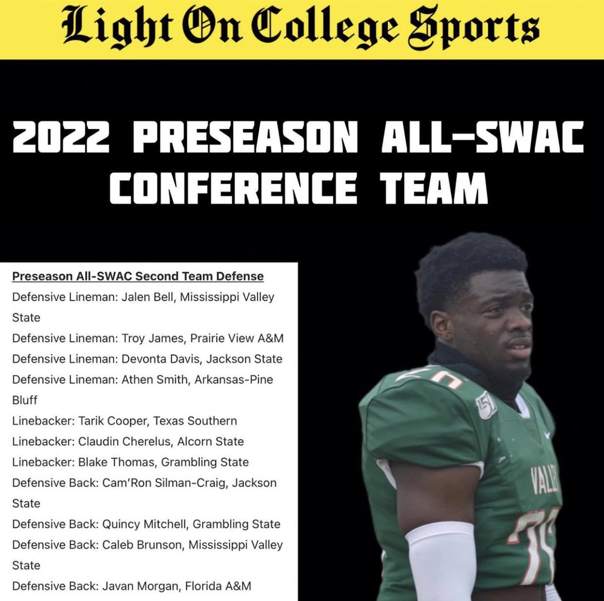 UnstoppableMa17's tweet photo. Congratulations to @Quincym5_ for being named to the 2022 Preseason All-SWAC Team! https://t.co/P5SVaK6Kum