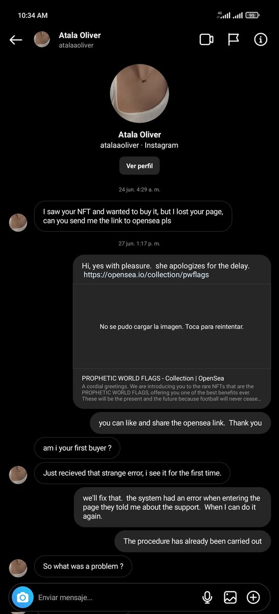 WorldProphetic's tweet photo. Here we will leave all the content of the scam in opensea.
 We will leave you every detail, the scammer's Instagram account https://t.co/01aoRW89jV we will report all of them so that they do not continue doing their thing https://t.co/KY2UWfFpxo