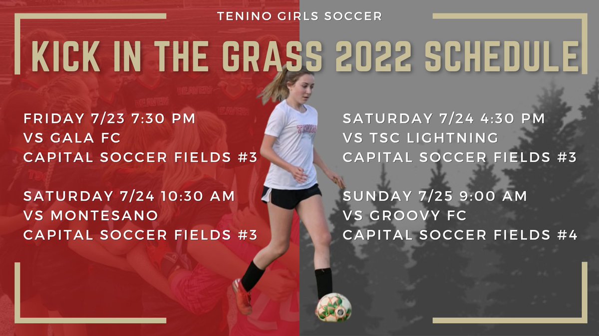 T90GirlsSoccer's tweet photo. Our schedule for this weekend's Kick In The Grass Tournament in Tumwater https://t.co/AOW0EBM1Cc