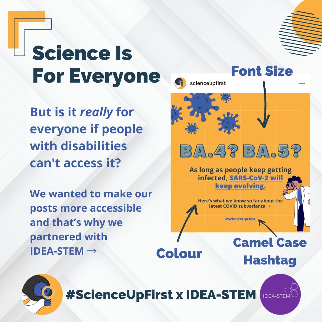 How do we make science more accessible?

To answer that question we partnered with  IDEA-STEM. Here are a few things we learned through their accessibility training 👇

#ScienceUpFirst

🧵[1/10]