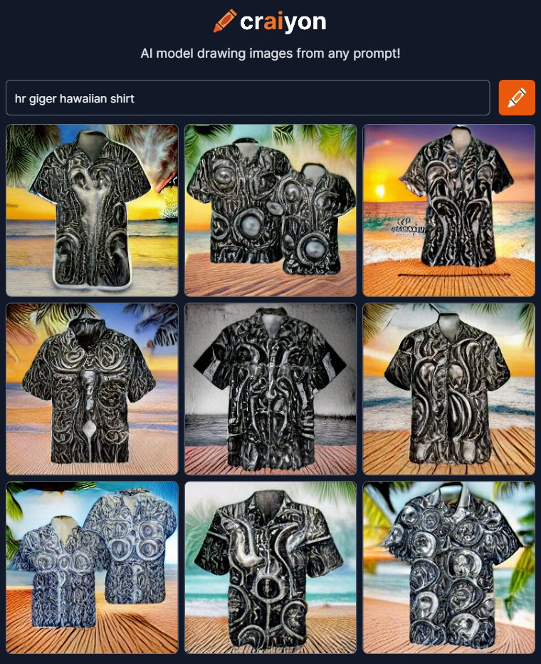 H.R. Giger Hawaiian Shirt. Send me an XL please. #craiyon #dallemini #ai #hrgiger