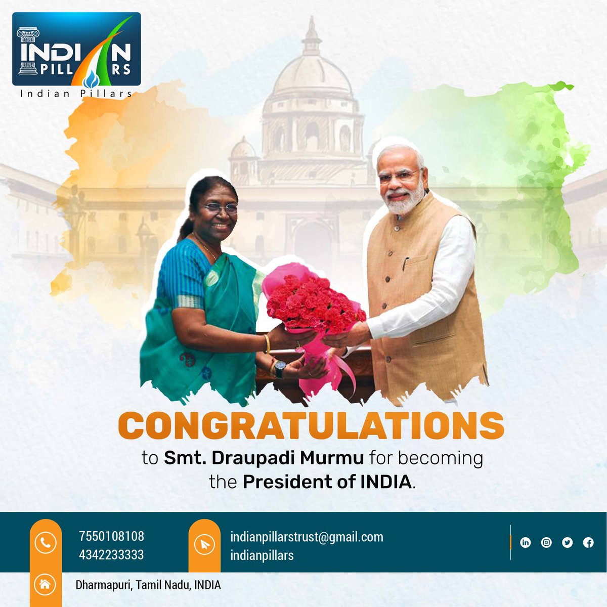 Indianpillars's tweet photo. #PresidentofIndia #Congratulations #DraupadiMurmu  @rashtrapatibhvn @PMOIndia https://t.co/pUFP5BL0JE