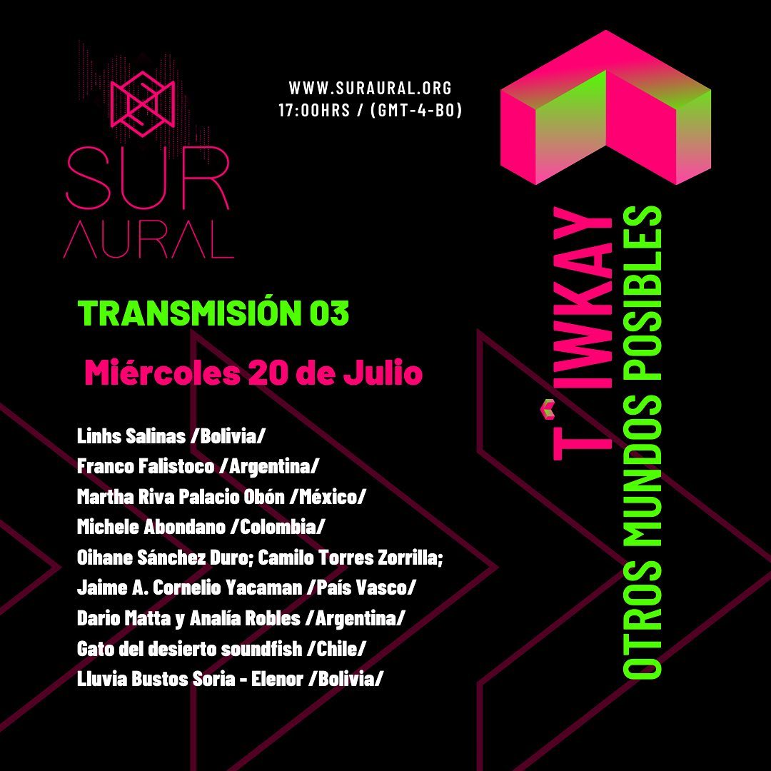 ruidoymensaje's tweet photo. 📡📡⚡T'IWKAY: Otros Mundos Posibles⚡📡📡

¡Gracias Sur Aural!
Del 18 al 31 Julio

🎙TRANSMISIONES🎙 por https://t.co/d6D5RaC0jR

#suraural #elruidoeselmensaje #experimental #music #solrezza #inmersiveaudio #collaborationart #yeast #hefe #Levadura https://t.co/LBg2rAfiHr