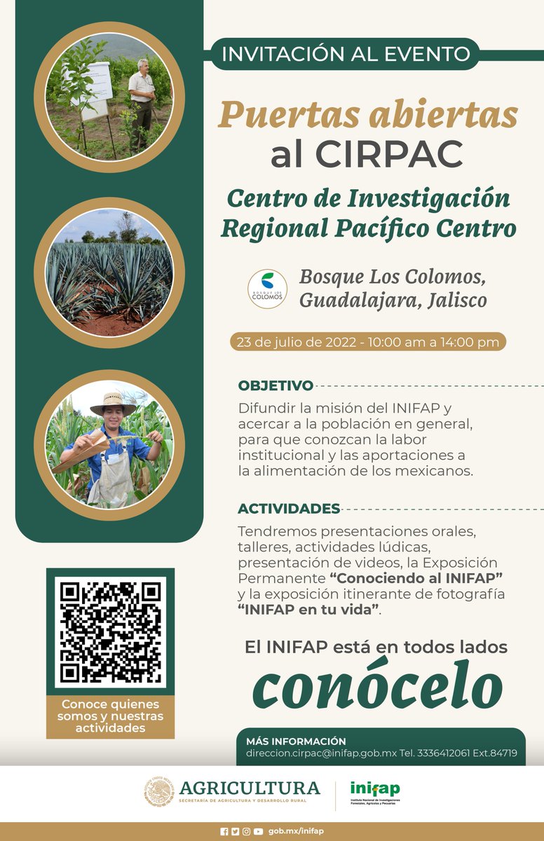 inifap's tweet photo. ¡Conoce al #CIRPAC a Puertas Abiertas! 🌾🌿🐄🌳🪵
🗓 23 de julio
⏰ 10:00 h
Más información:
✉️ direccion.cirpac@inifap.gob.mx
📲 Tel.3336412061 Ext.84719
@BosquesAMG https://t.co/4q1MSpsKDb