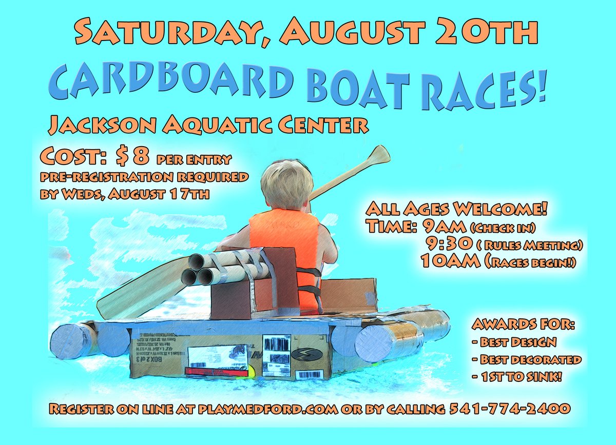 Cool off a little and enter our Cardboard Boat Races! August 20th race with Pre-registration deadline of Wednesday, August 17th!  This is a fun team building exercise for local businesses too!