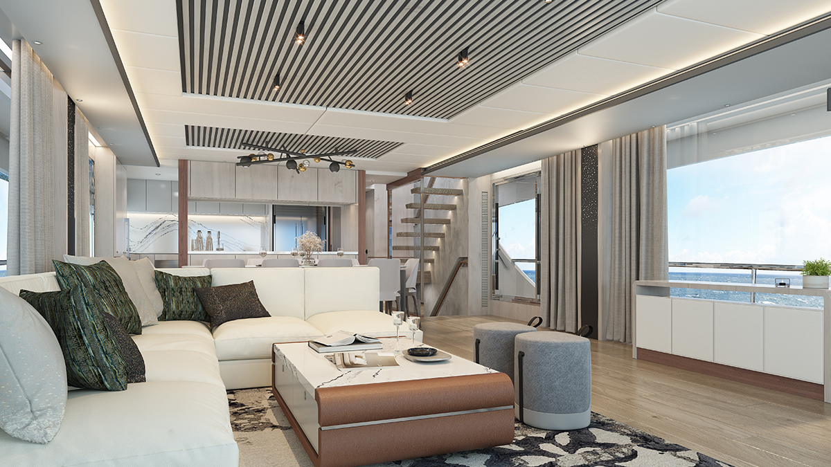 HorizonYachtUSA's tweet photo. It's a great time to #DefineYourHorizon. The 23' 3" beam and full-height windows in our #FD90 model enhance the immense sense of space in this high-volume interior. 𝗟𝗲𝗮𝗿𝗻 𝗺𝗼𝗿𝗲 ➡️ https://t.co/fHPIHvGS1E https://t.co/CwEBNj42cN