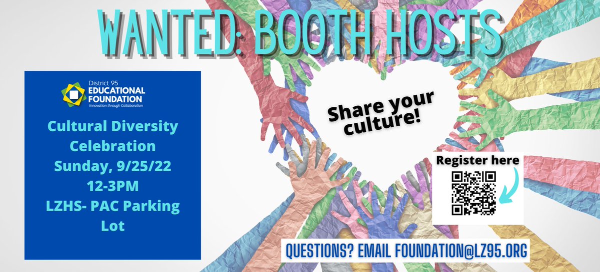 We are looking for booth hosts for our Cultural Diversity Celebration in September! Click below and share away! forms.gle/8wj4Sk1y9NpxzJ…