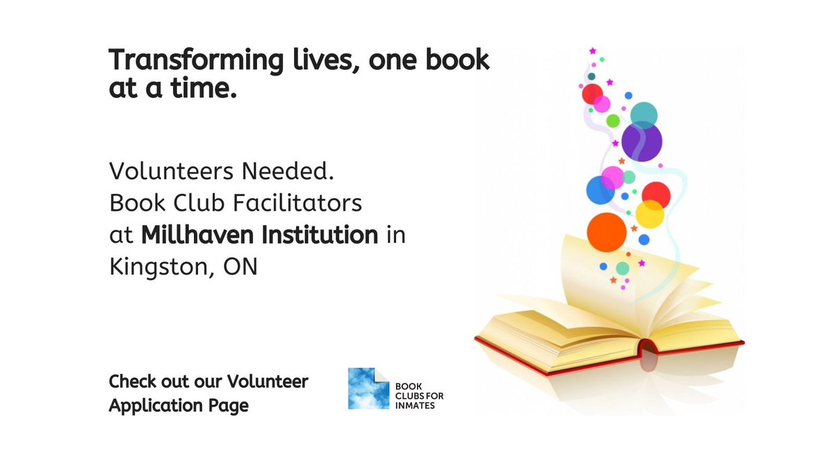 booksforinmates's tweet photo. Book club facilitators are needed at Millhaven Institution. Go to: https://t.co/eJyHZDXIEl https://t.co/gbLfXHQc3x