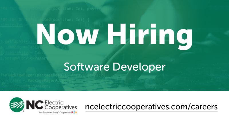 NCelectriccoop's tweet photo. We're hiring! As a software developer, you'll contribute in a big way to innovation that is powering a Brighter Future for rural North Carolina. Learn more about this and other job opportunities at https://t.co/ot9WFGdVsI
#NCTECHJobs #ncjobs #raleighjobs https://t.co/cNldbcsrEm