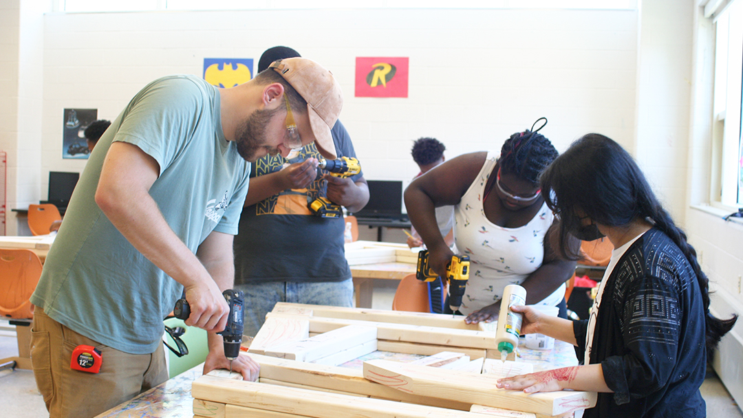 Continuing the work done by Studio+,an interdisciplinary studio at the Weitzman School of Design,with Architecture CTE students at West Philadelphia High School,Design Fellows  lead a high school design/build summer program.With <a href="/TheNetterCenter/">The Netter Center</a>'s support the project is underway.
