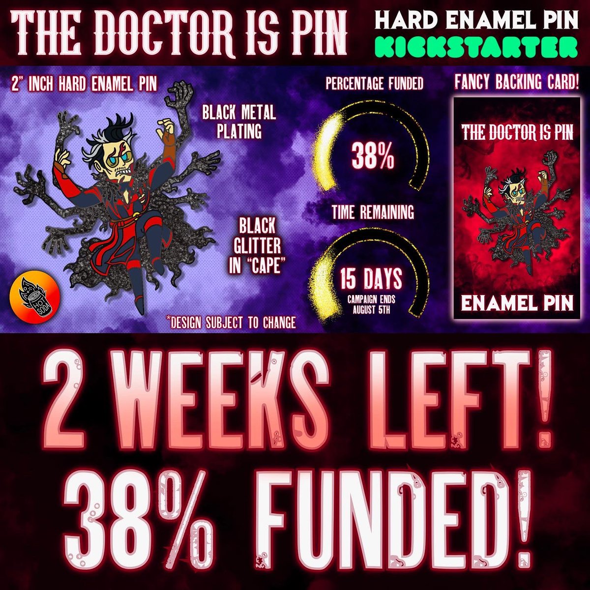 HotSodaDesigns's tweet photo. ALRIGHT YALL! 🧟‍♂️

⏳ We're at the 2 week mark! Things are kicking into higher gear. 38% of the way there. 

I'd love to be at least 50% by the 1 Week Mark, so tell your friends, tell your enemies! ♥️🧙‍♀️ Let's get this design made!

🔥Link In Tweet Below, or in bio! https://t.co/XYIIp3Xjn4
